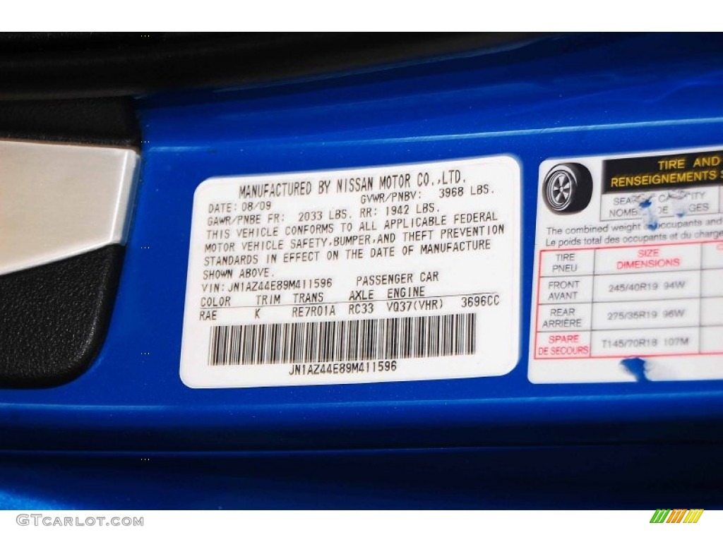 2009 370Z Color Code RAE for Monterey Blue Photo #72436349