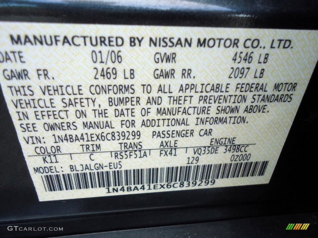 2006 Maxima Color Code K11 for Smoke Metallic Photo #72437551