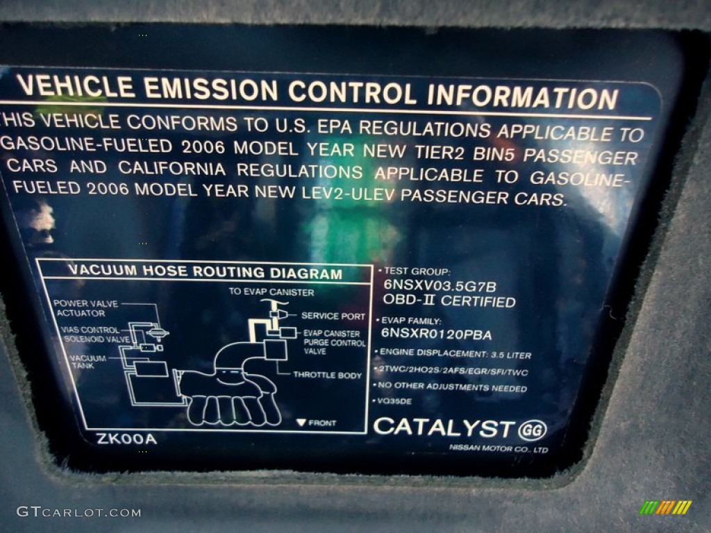 2006 Nissan Maxima 3.5 SL Info Tag Photo #72437781