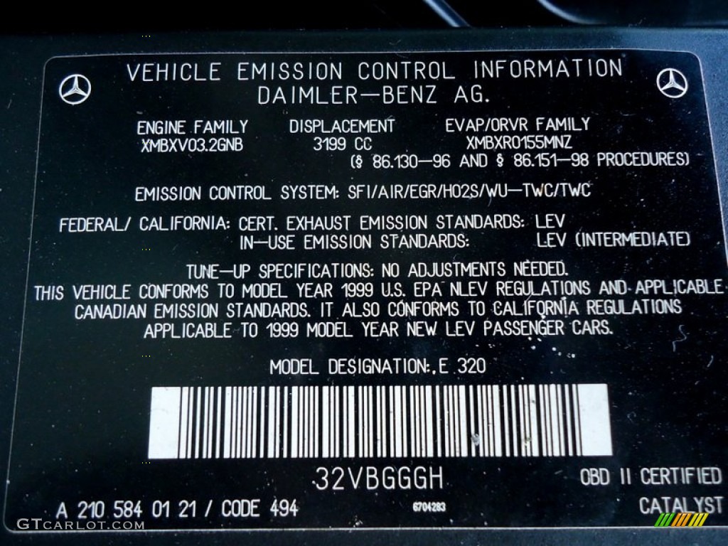 1999 Mercedes-Benz E 320 Sedan Info Tag Photo #72439889