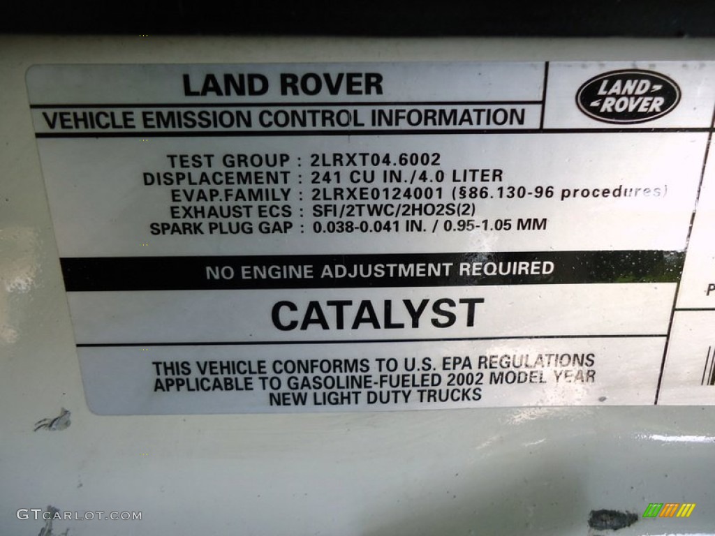 2002 Land Rover Discovery II Series II SD Info Tag Photo #72441528
