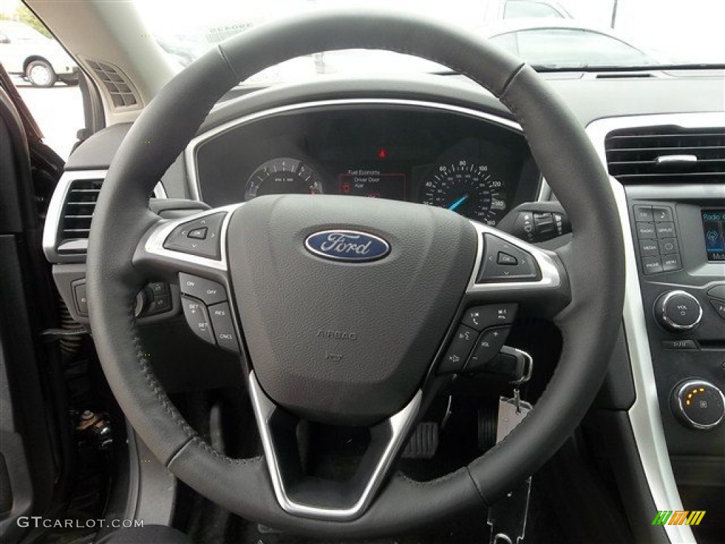 2013 Ford Fusion SE 1.6 EcoBoost SE Appearance Package Charcoal Black/Red Stitching Steering Wheel Photo #72442236