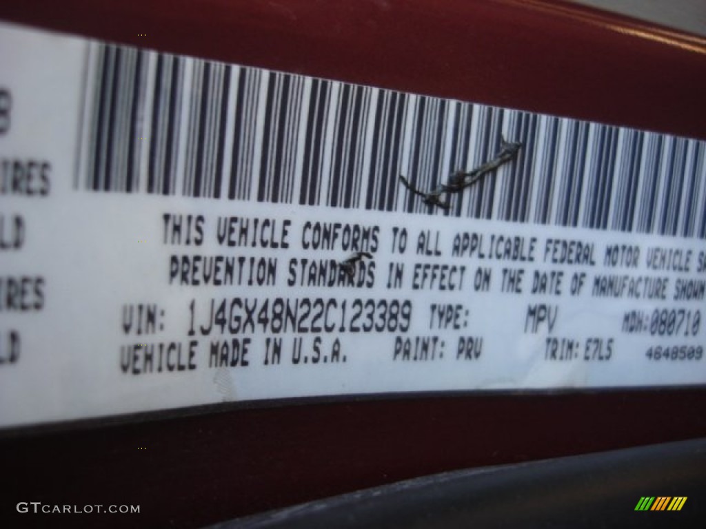 2002 Grand Cherokee Color Code PRV for Dark Garnet Red Pearlcoat Photo #72445582
