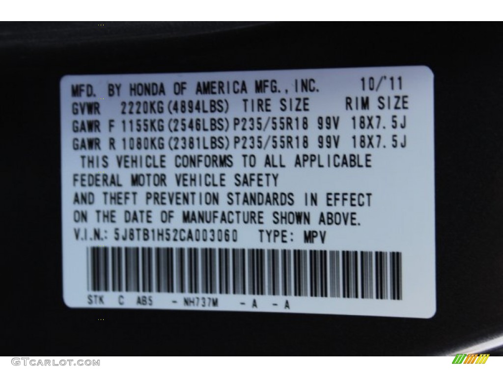 2012 RDX Color Code NH737M for Polished Metal Metallic Photo #72448661