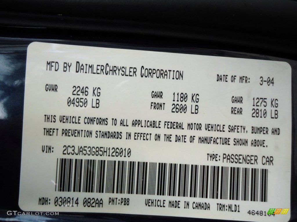 2005 300 Color Code PB8 for Midnight Blue Pearlcoat Photo #72458382