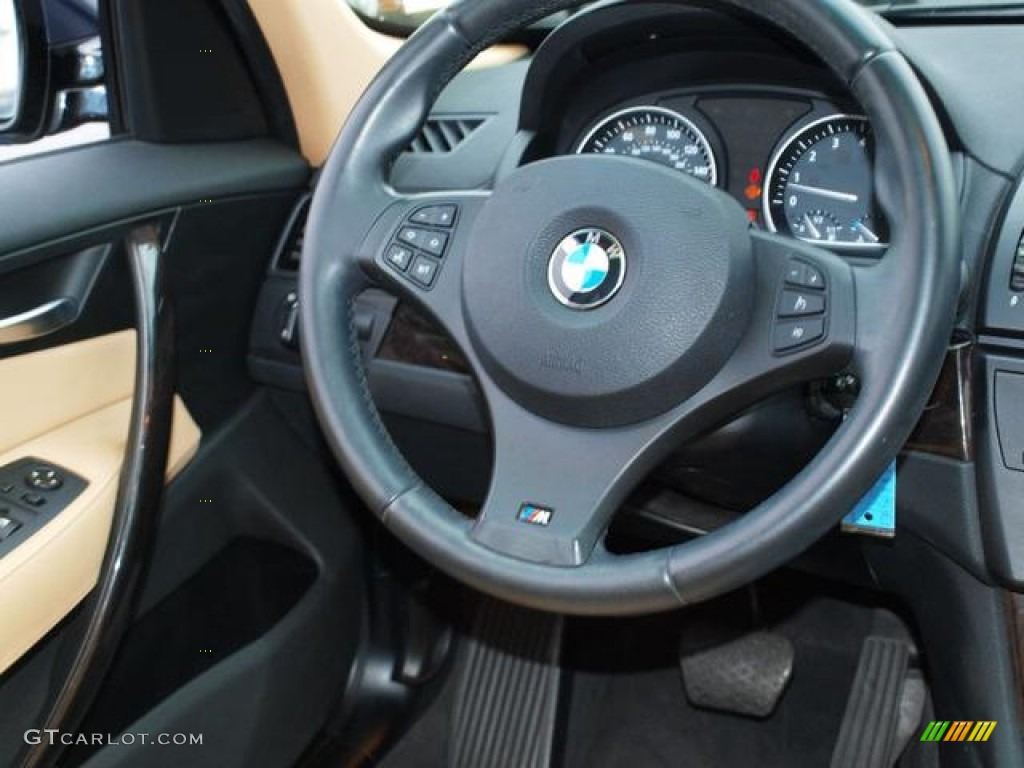 2007 BMW X3 3.0si Sand Beige Steering Wheel Photo #72463773