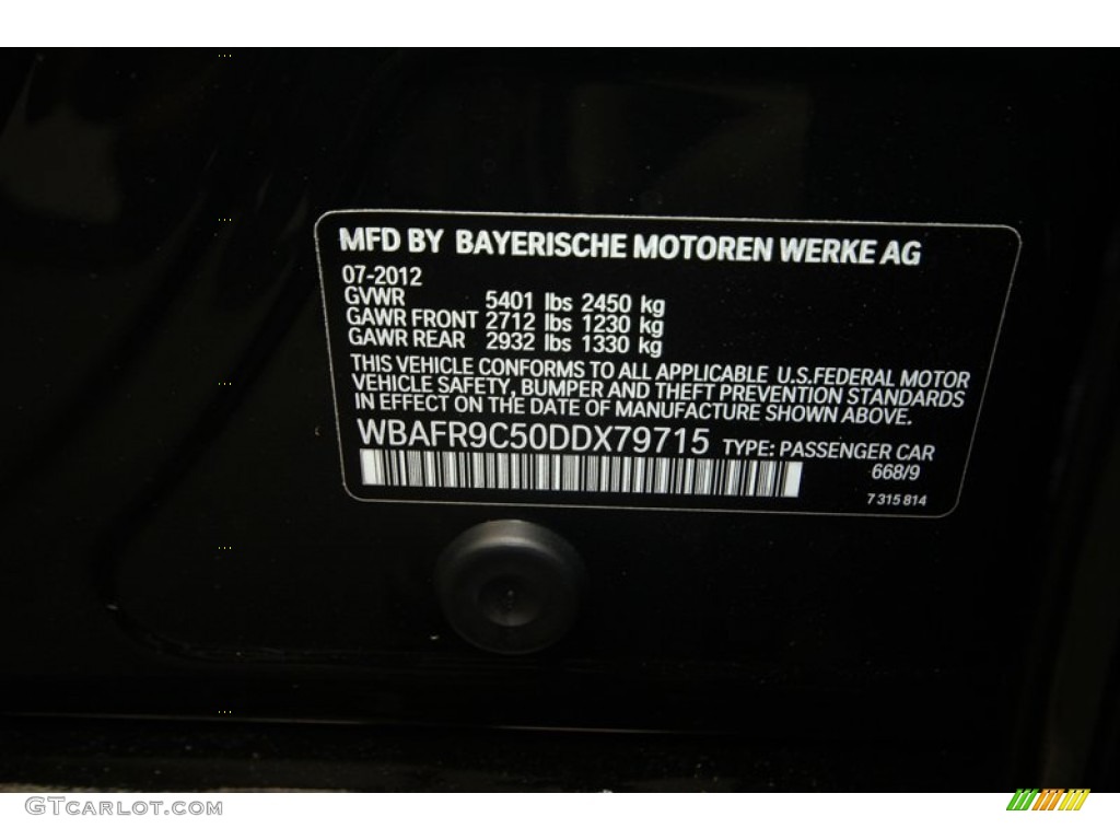 2013 5 Series Color Code 668 for Jet Black Photo #72465548