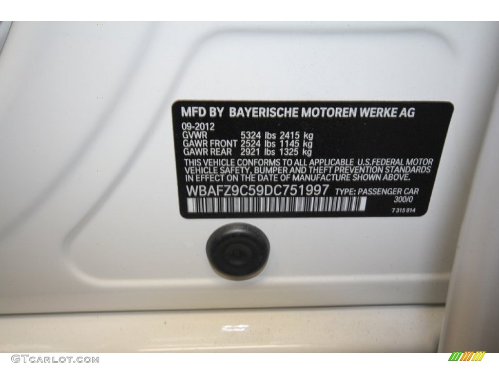 2013 5 Series Color Code 300 for Alpine White Photo #72466721