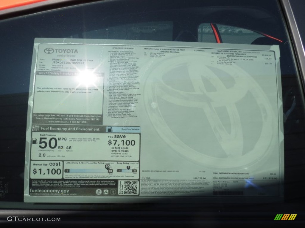 2012 Prius c Hybrid Two - Habanero / Light Blue Gray/Black photo #32