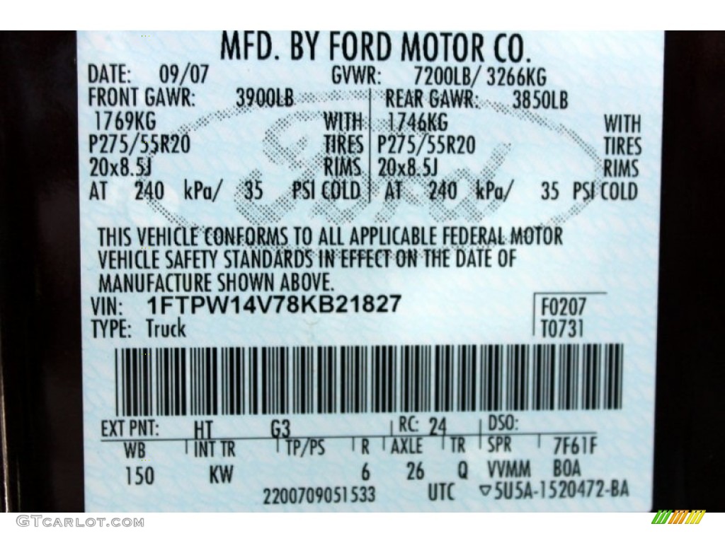 2008 Ford F150 King Ranch SuperCrew 4x4 Color Code Photos