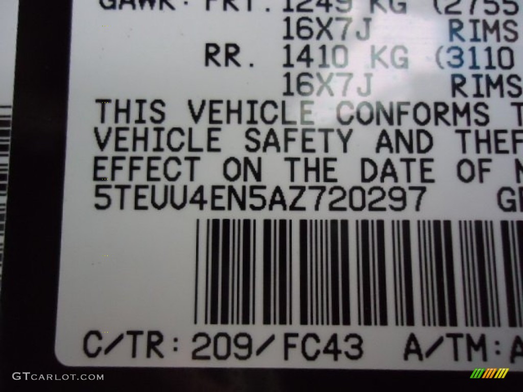 2010 Tacoma Color Code 209 for Black Sand Pearl Photo #72487744