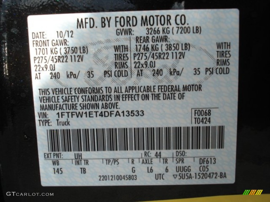 2013 F150 Color Code UH for Tuxedo Black Metallic Photo #72490916