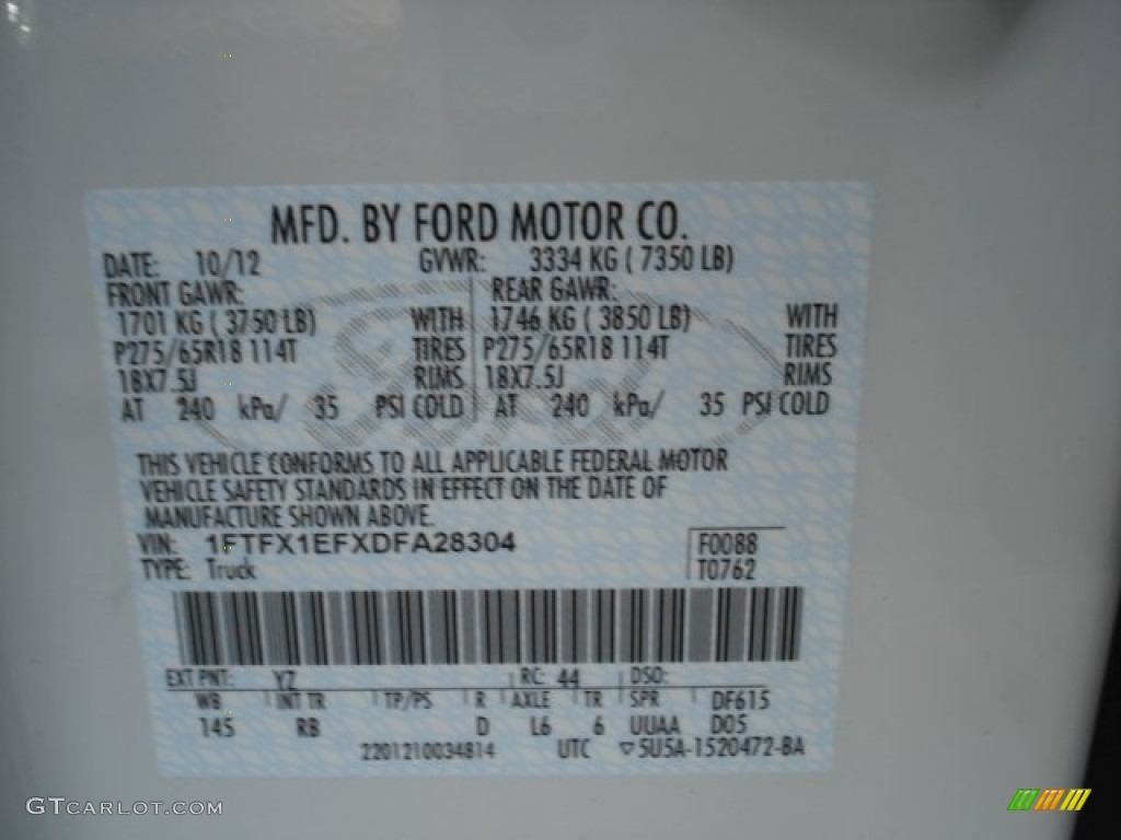 2013 F150 Color Code YZ for Oxford White Photo #72491347