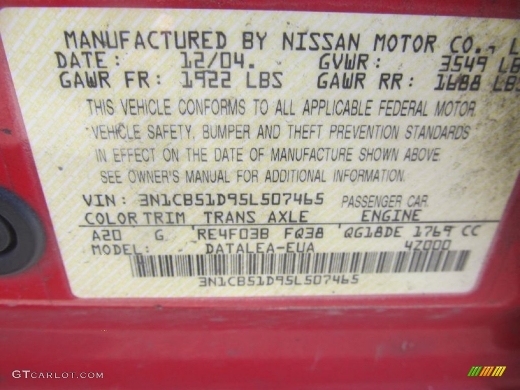 2005 Sentra 1.8 S Special Edition - Code Red / Charcoal photo #14