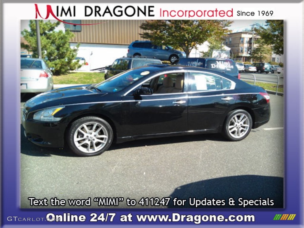 2009 Maxima 3.5 S - Super Black / Caffe Latte photo #2