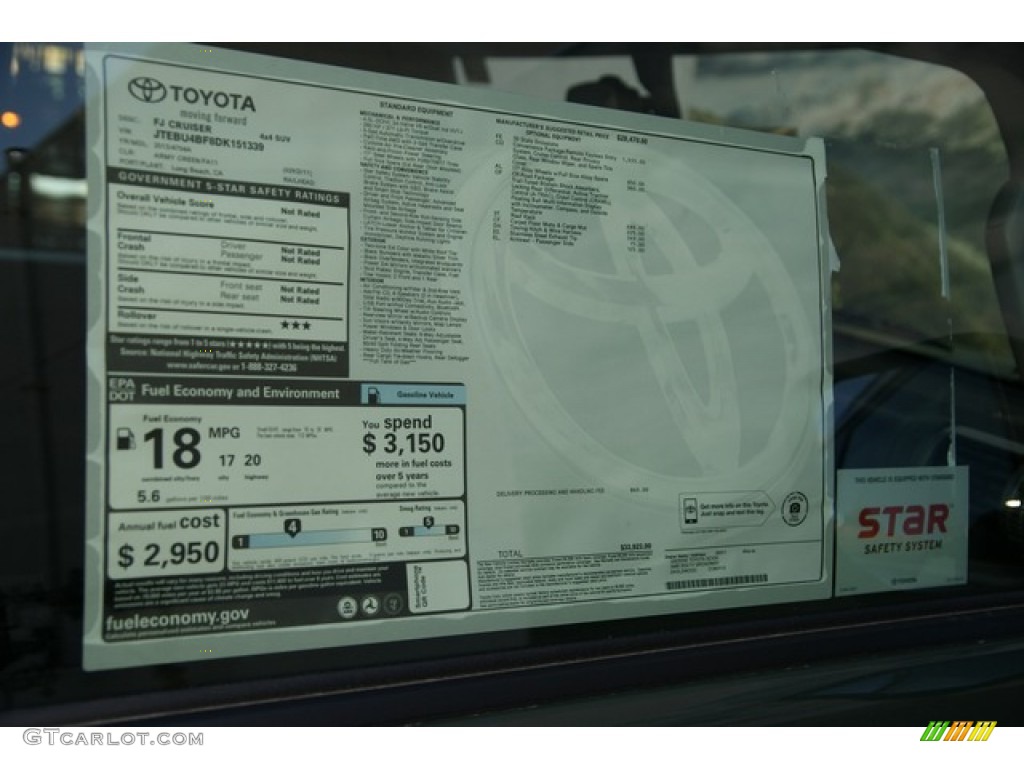2013 Toyota FJ Cruiser 4WD Window Sticker Photo #72507636