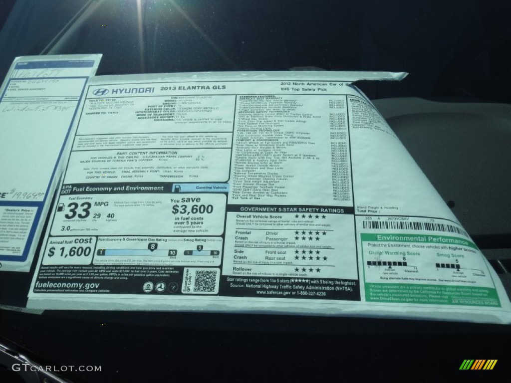 2013 Elantra GLS - Titanium Gray Metallic / Gray photo #31