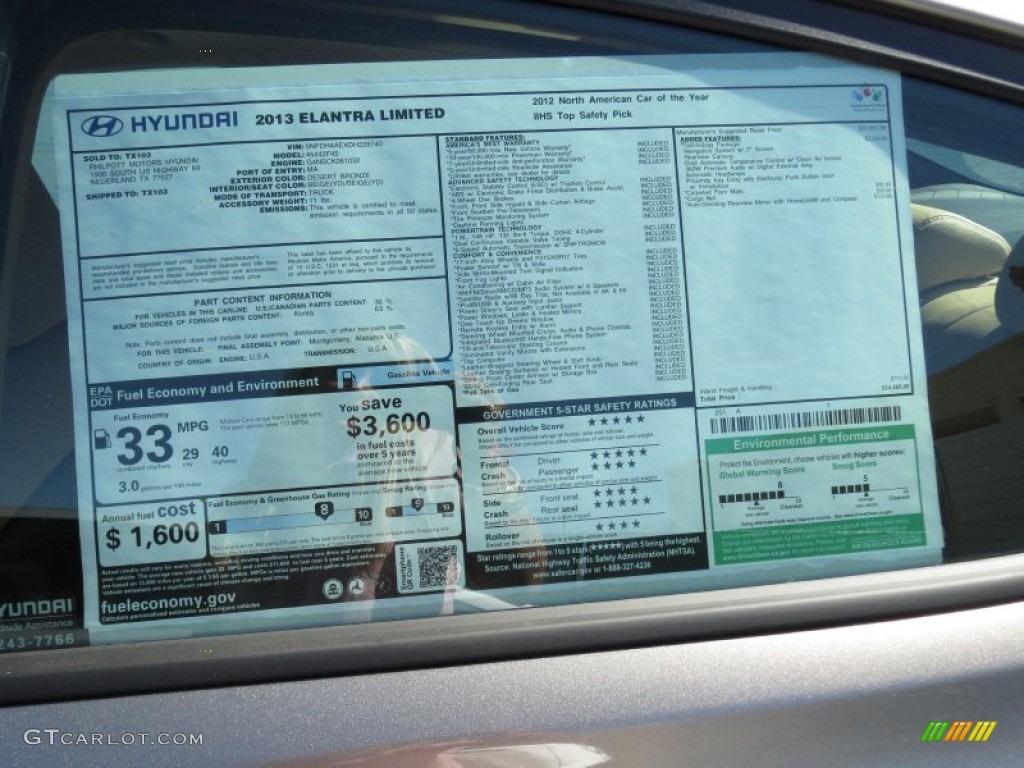2013 Elantra Limited - Desert Bronze / Beige photo #35