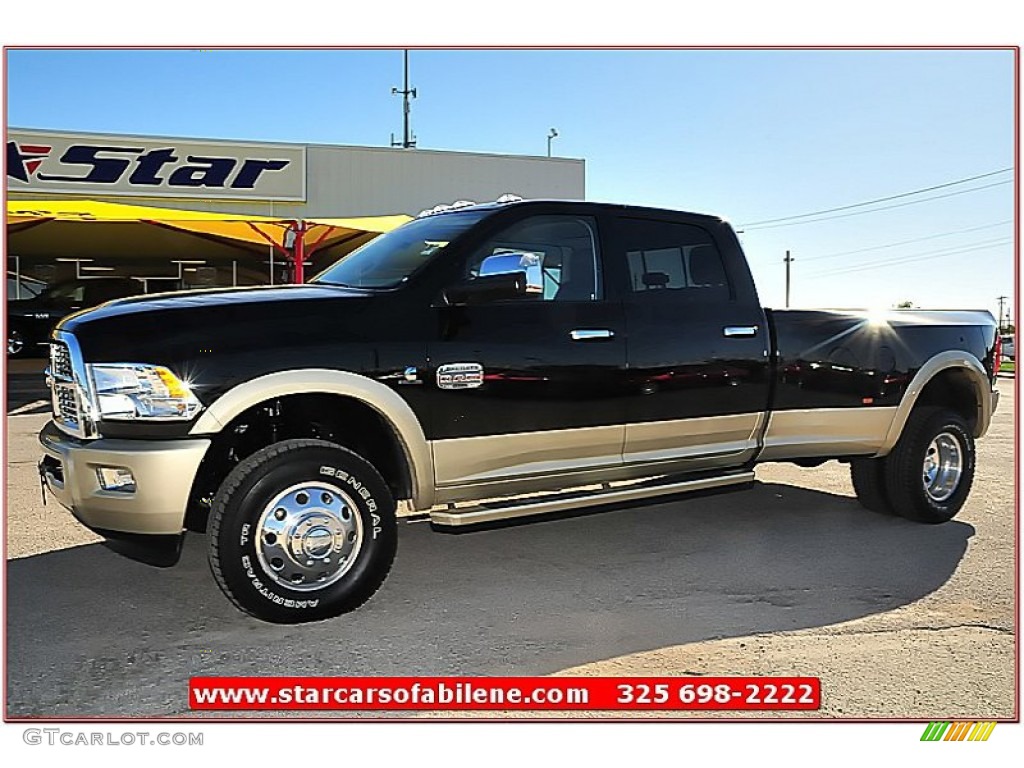 2012 Ram 3500 HD Laramie Longhorn Crew Cab 4x4 Dually - Black / Light Pebble Beige/Bark Brown photo #1