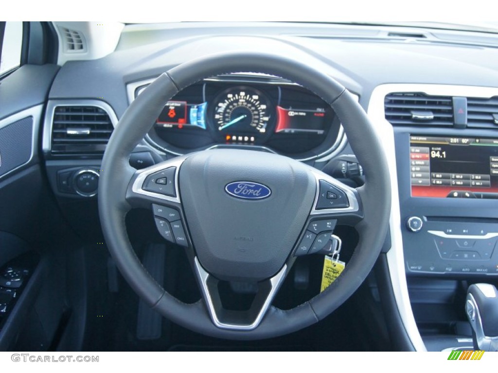 2013 Ford Fusion SE 1.6 EcoBoost SE Appearance Package Charcoal Black/Red Stitching Steering Wheel Photo #72557073
