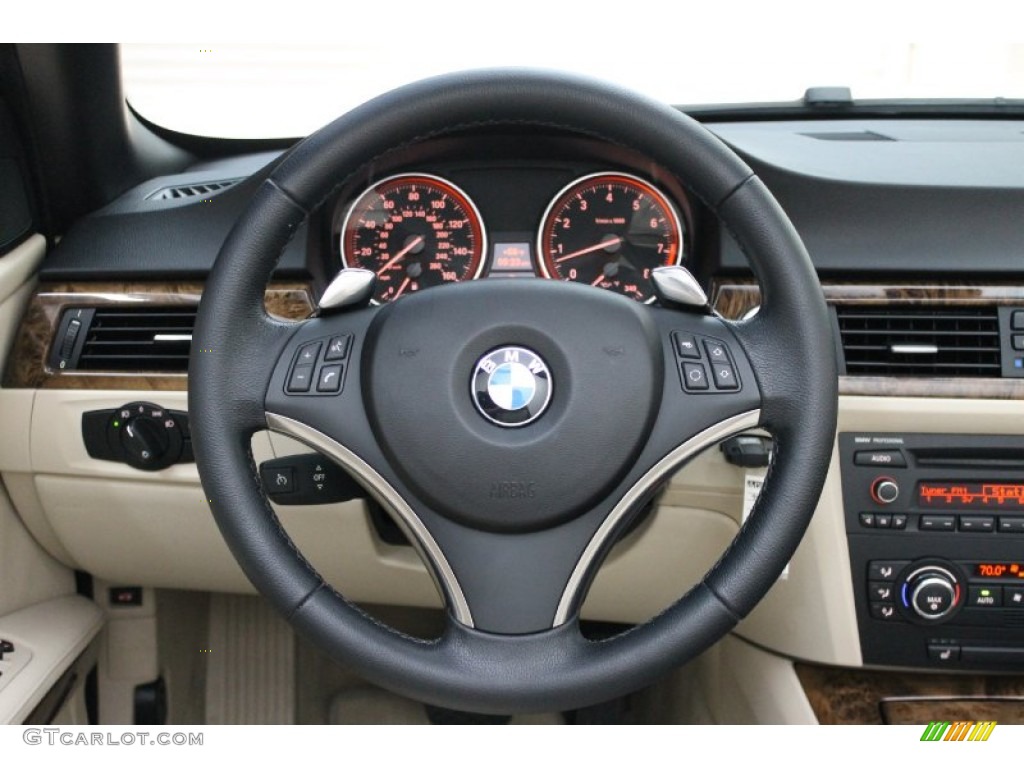 2008 BMW 3 Series 335i Convertible Cream Beige Steering Wheel Photo #72557386