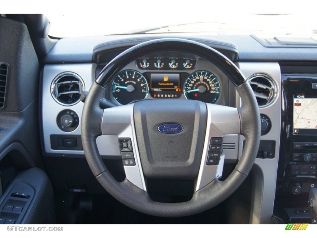 2012 Ford F150 Platinum SuperCrew 4x4 Platinum Sienna Brown/Black Leather Steering Wheel Photo #72558369