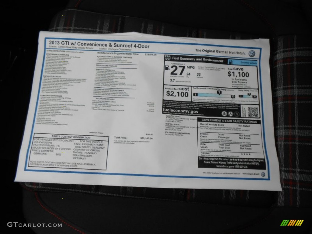 2013 Volkswagen GTI 4 Door Window Sticker Photo #72563279