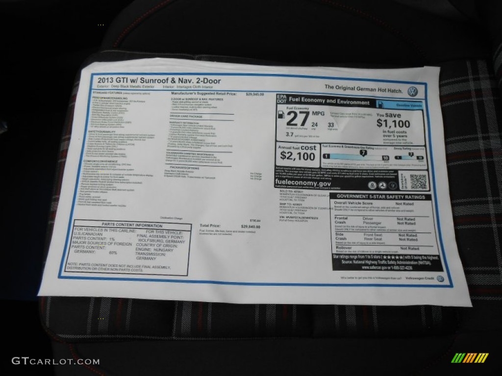 2013 Volkswagen GTI 2 Door Window Sticker Photo #72563772