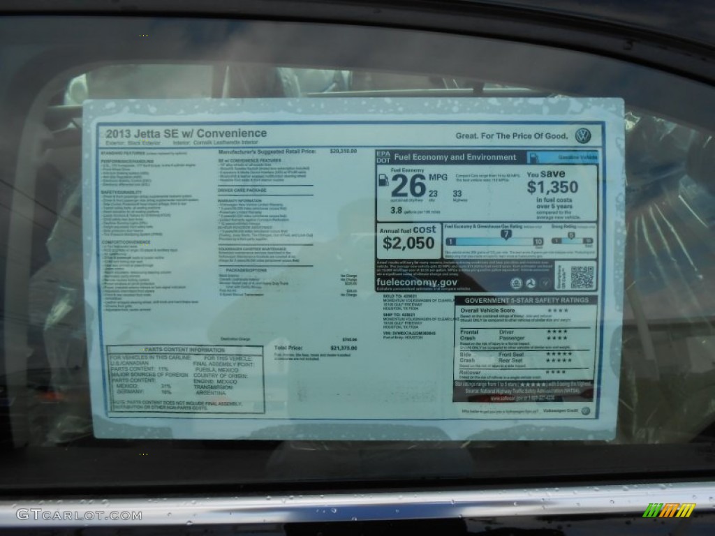 2013 Volkswagen Jetta SE Sedan Window Sticker Photo #72568179