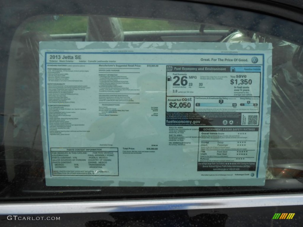 2013 Volkswagen Jetta SE Sedan Window Sticker Photo #72571831