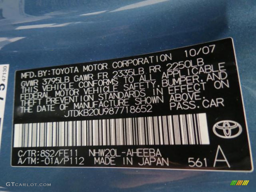 2008 Prius Color Code 8S2 for Seaside Blue Pearl Photo #72588390