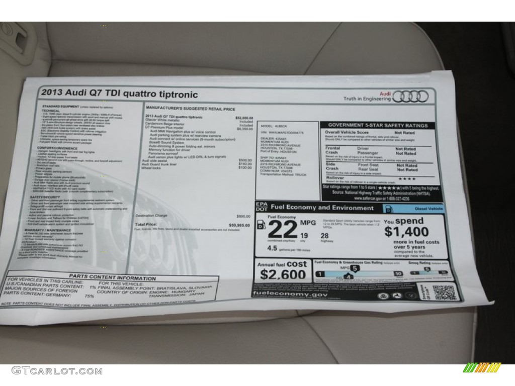 2013 Audi Q7 3.0 TDI quattro Window Sticker Photo #72589458