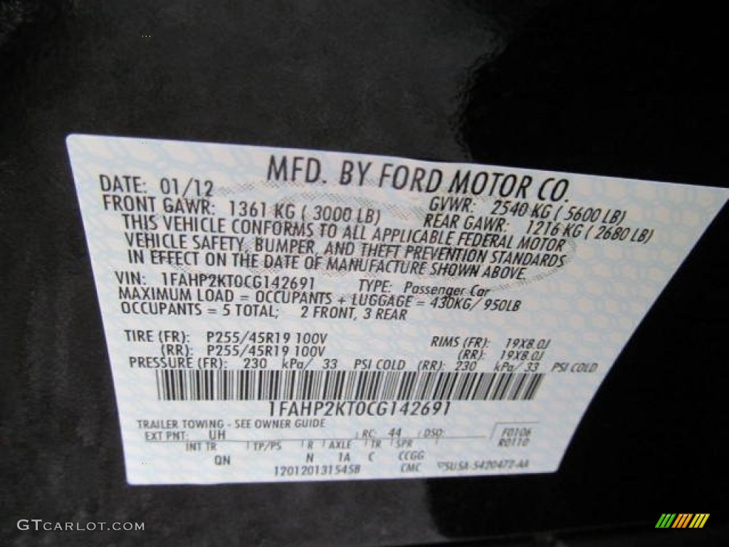 2012 Ford Taurus SHO AWD Color Code Photos