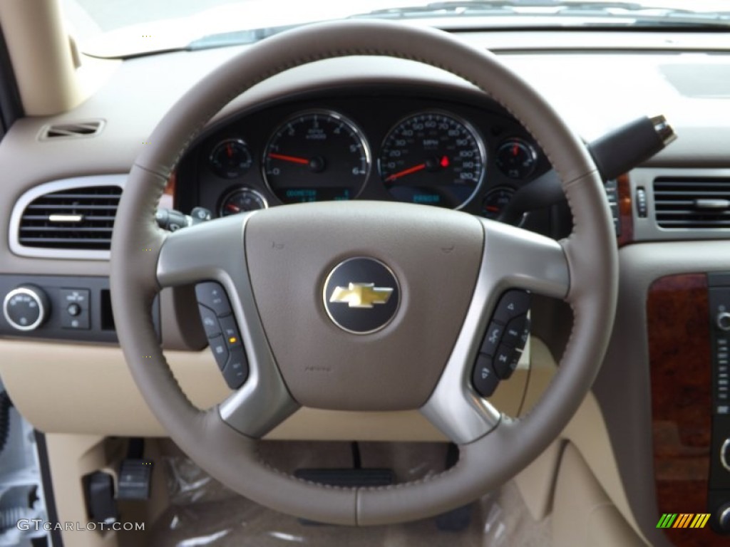 2013 Chevrolet Suburban LTZ Light Cashmere/Dark Cashmere Steering Wheel Photo #72607235
