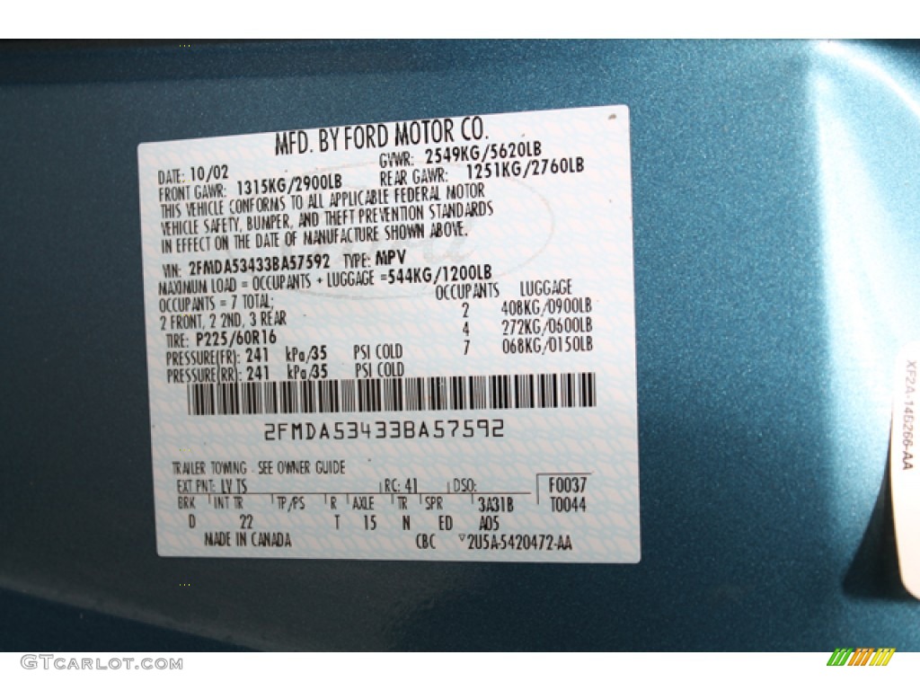 2003 Windstar Color Code LV for Light Sapphire Blue Metallic Photo #72618190