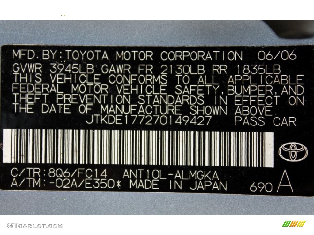 2007 tC Color Code 8Q6 for Azure Blue Pearl Photo #72620516