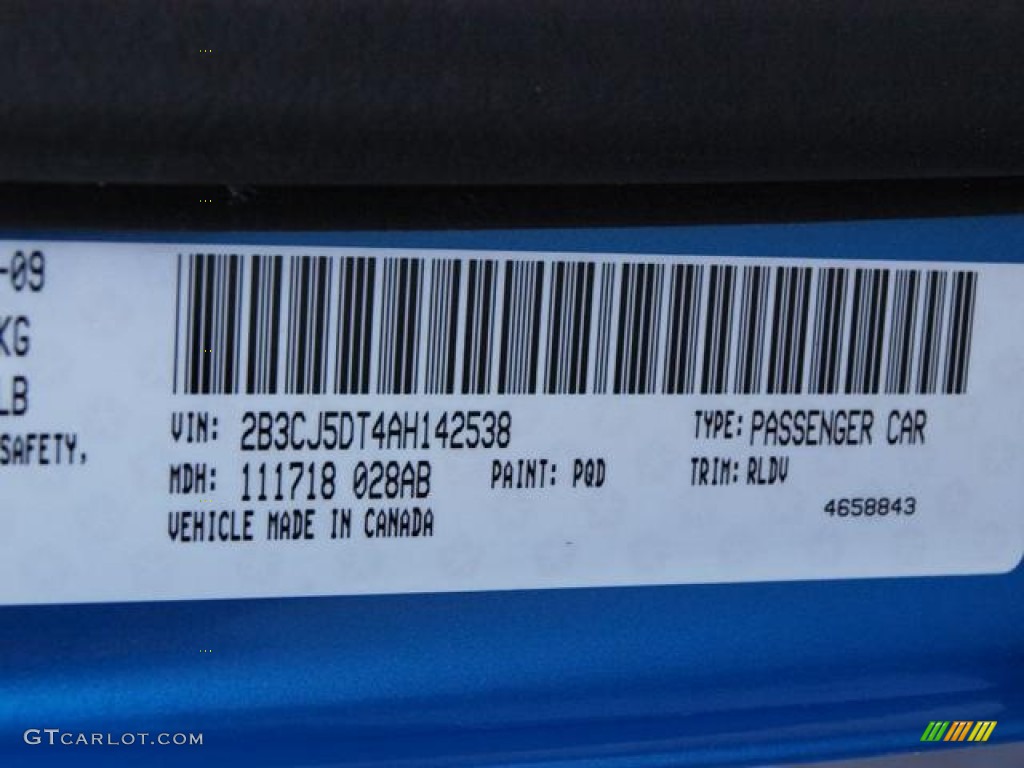 2010 Challenger Color Code PQD for B5 Blue Pearlcoat Photo #72624035