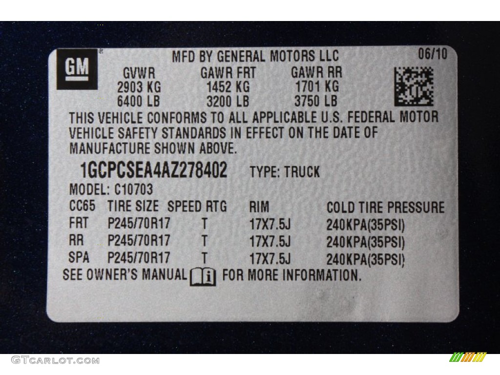 2010 Chevrolet Silverado 1500 LT Regular Cab Info Tag Photo #72628118