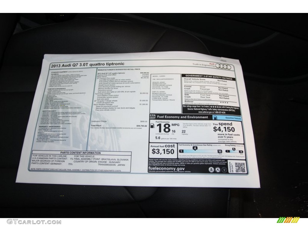 2013 Audi Q7 3.0 TFSI quattro Window Sticker Photo #72634112