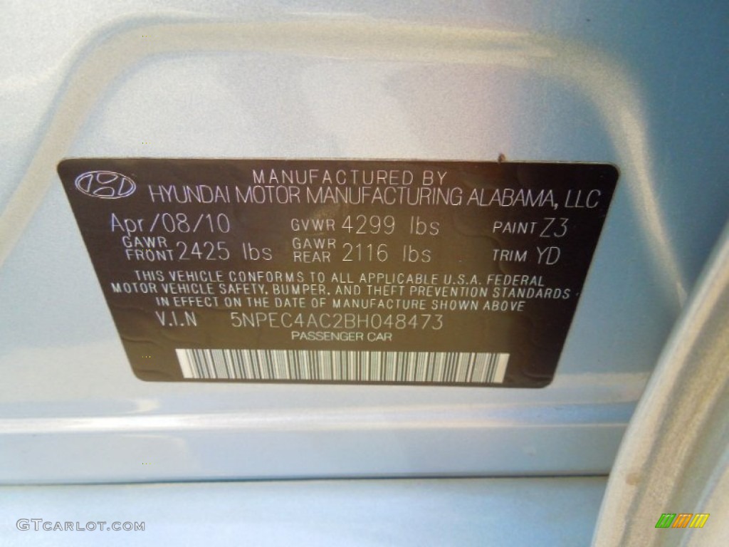 2011 Sonata Color Code Z3 for Iridescent Silver Blue Metallic Photo #72640449