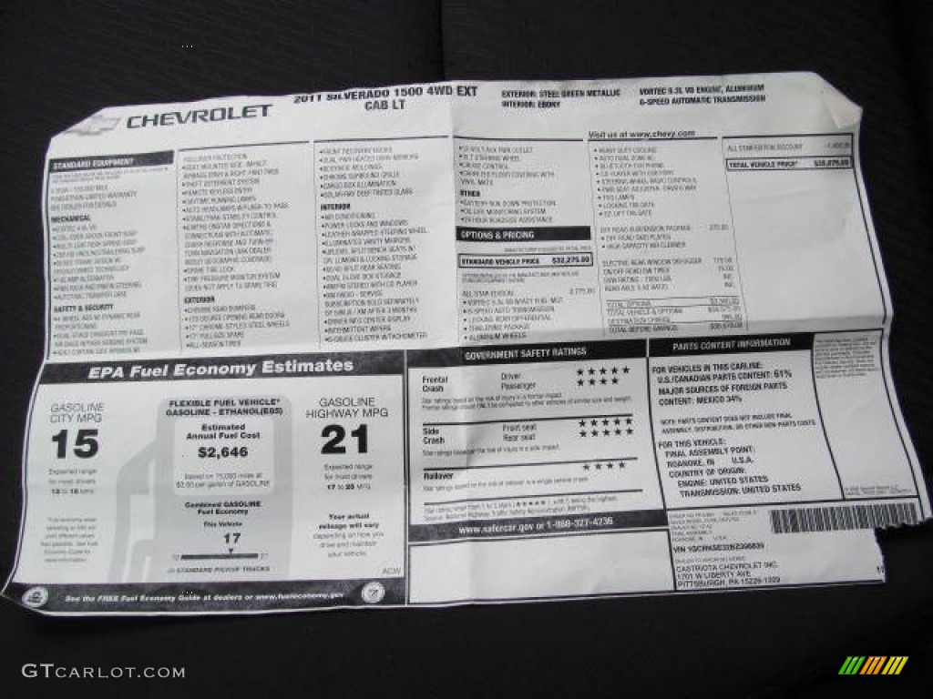 2011 Chevrolet Silverado 1500 LT Extended Cab 4x4 Window Sticker Photo #72648505