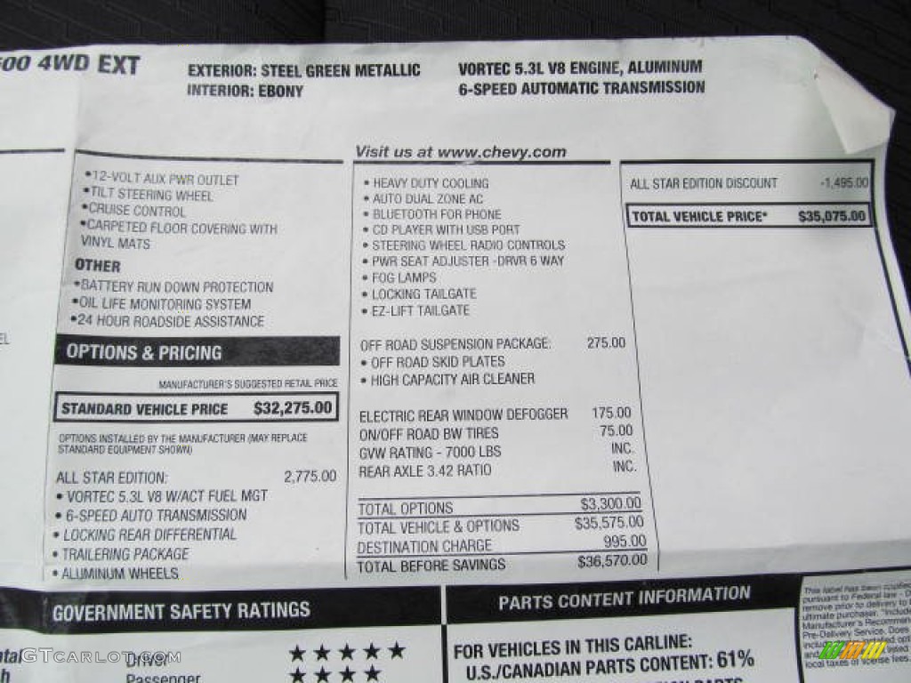 2011 Chevrolet Silverado 1500 LT Extended Cab 4x4 Window Sticker Photo #72648542
