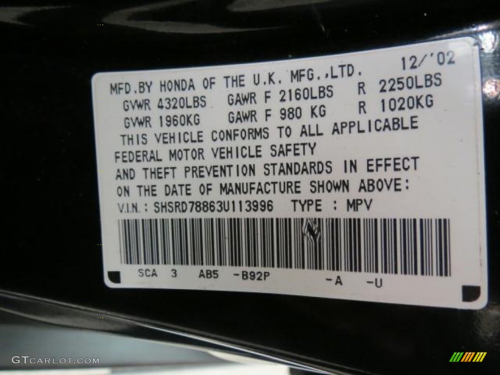 2003 CR-V EX 4WD - Nighthawk Black Pearl / Black photo #10