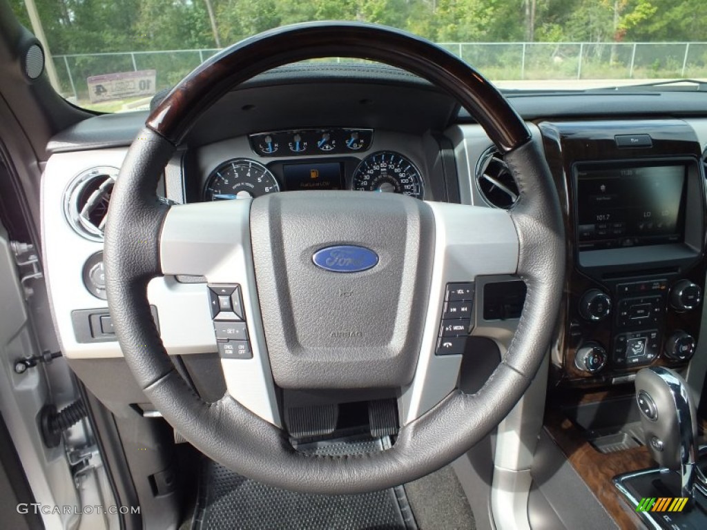 2013 Ford F150 Platinum SuperCrew 4x4 Platinum Unique Black Leather Steering Wheel Photo #72660652