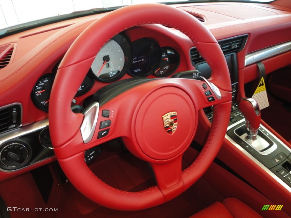 2013 Porsche 911 Carrera S Cabriolet Carrera Red Natural Leather Steering Wheel Photo #72671389