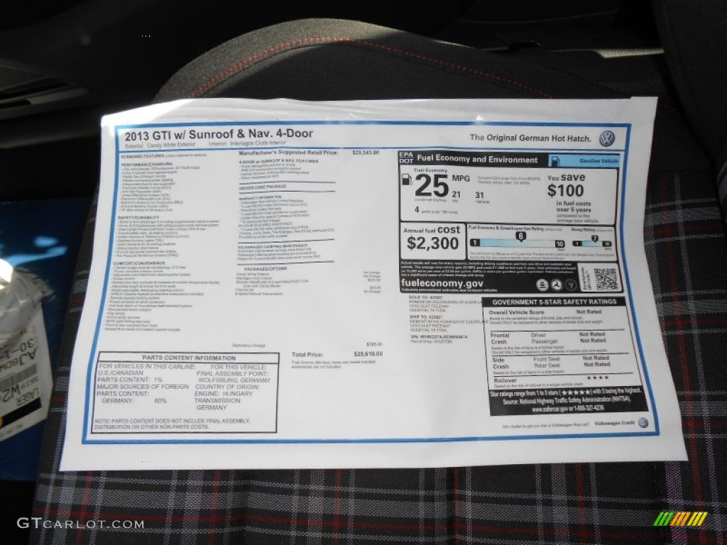 2013 Volkswagen GTI 4 Door Window Sticker Photo #72679084