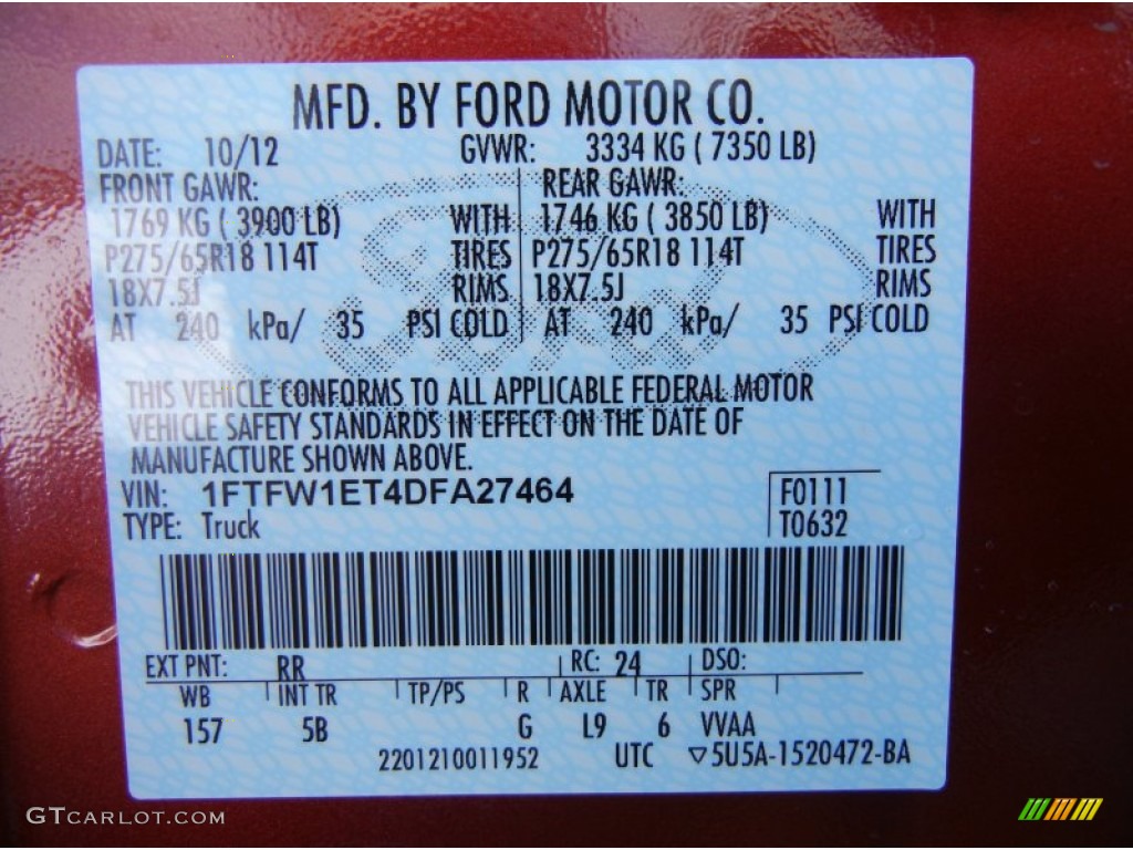 2013 F150 Color Code RR for Ruby Red Metallic Photo #72683977