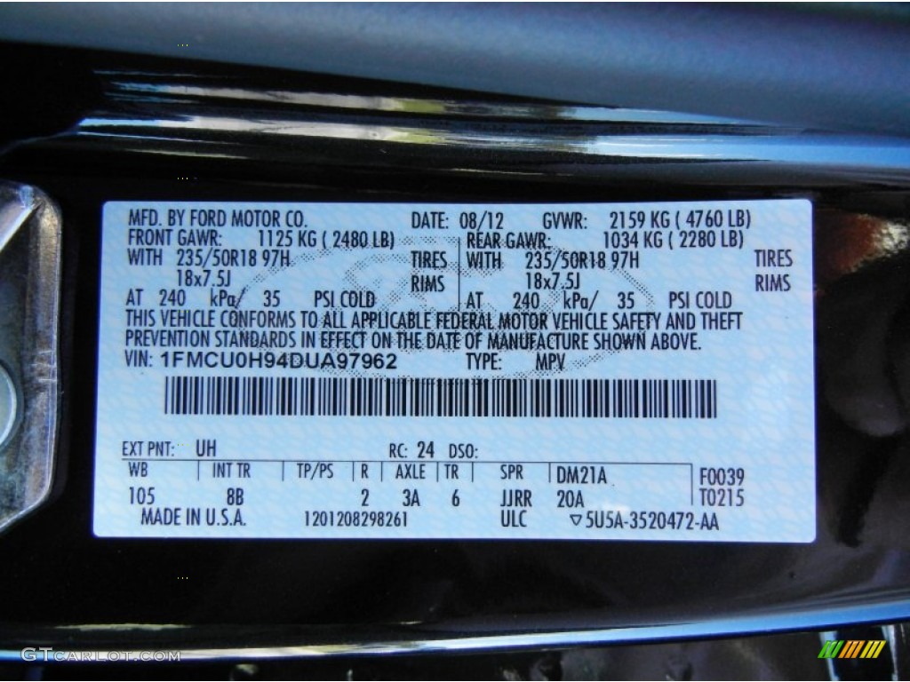 2013 Escape Color Code UH for Tuxedo Black Metallic Photo #72685171