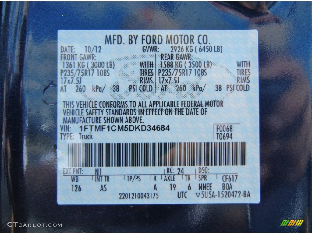 2013 F150 Color Code N1 for Blue Jeans Metallic Photo #72686548