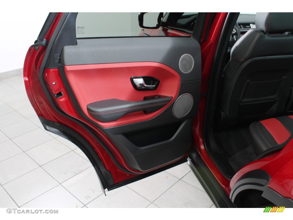 2012 Land Rover Range Rover Evoque Dynamic Dynamic Ebony/Pimento Door Panel Photo #72686779